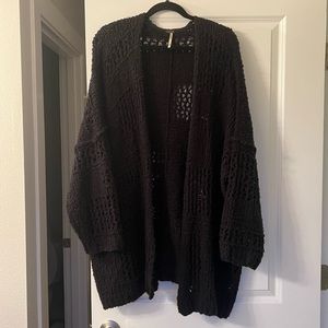 Free People Black Loose Knit Cardigan, XS/S